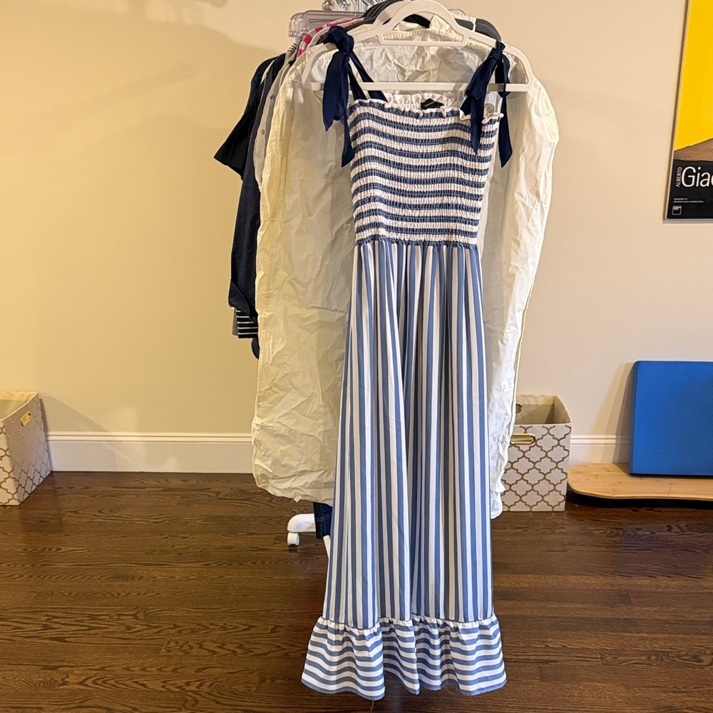 summersalt Blue & White Striped Maxi Dress with Tie Straps